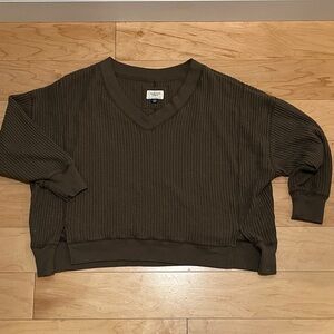 American Eagle Olive Green V-Neck Sweater